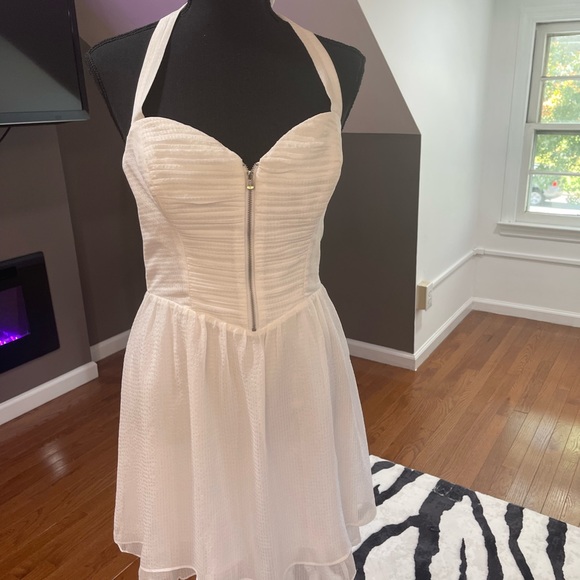 slim fit dress slacks Elisabeth Twist Halter Mini Dress in White – Isalis main image 0